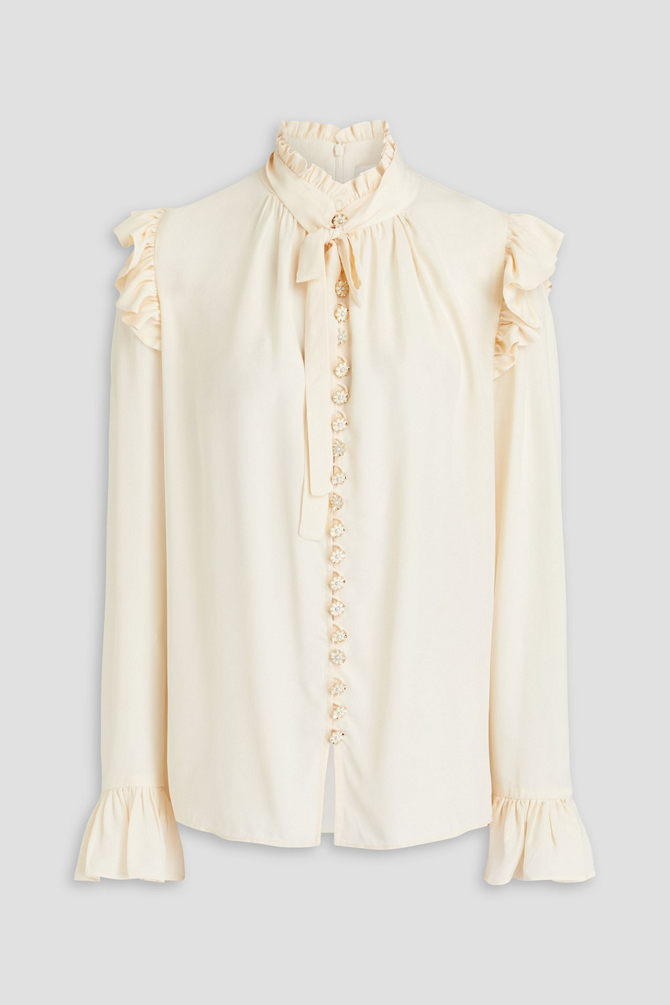 Zimmermann Pussy-bow Ruffled Crepe De Chine Blouse In Cream