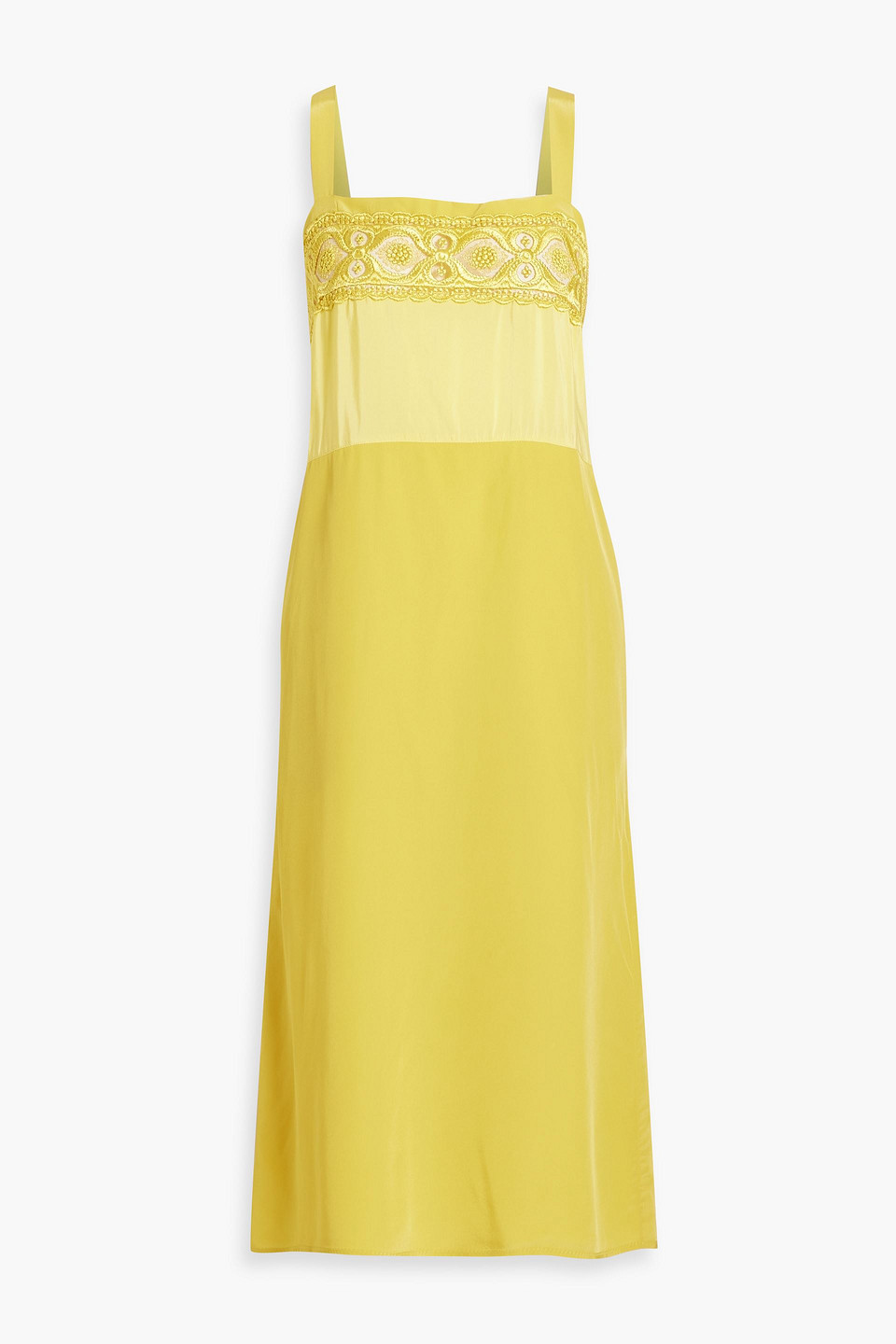 Maison Margiela Embroidered Lace Sleeveless Midi Shift Dress In Yellow