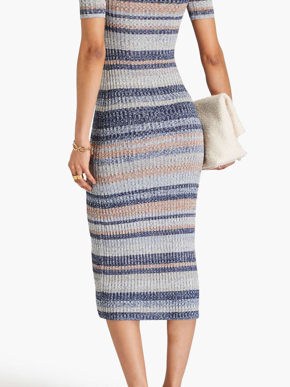 striped ribbed-knit midi dress