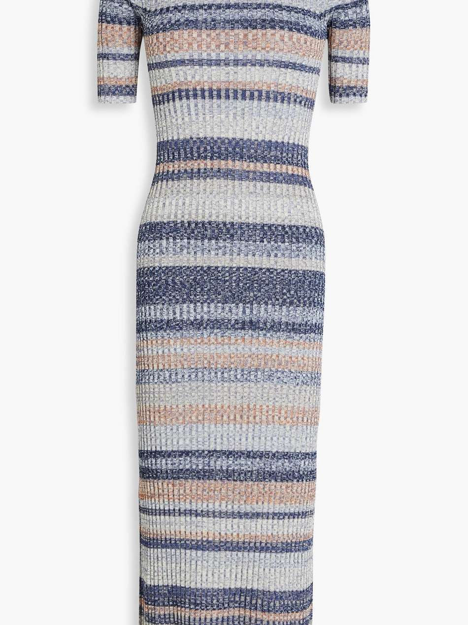 striped ribbed-knit midi dress