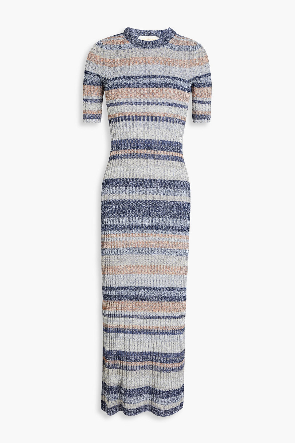 Striped ribbed-knit midi dress