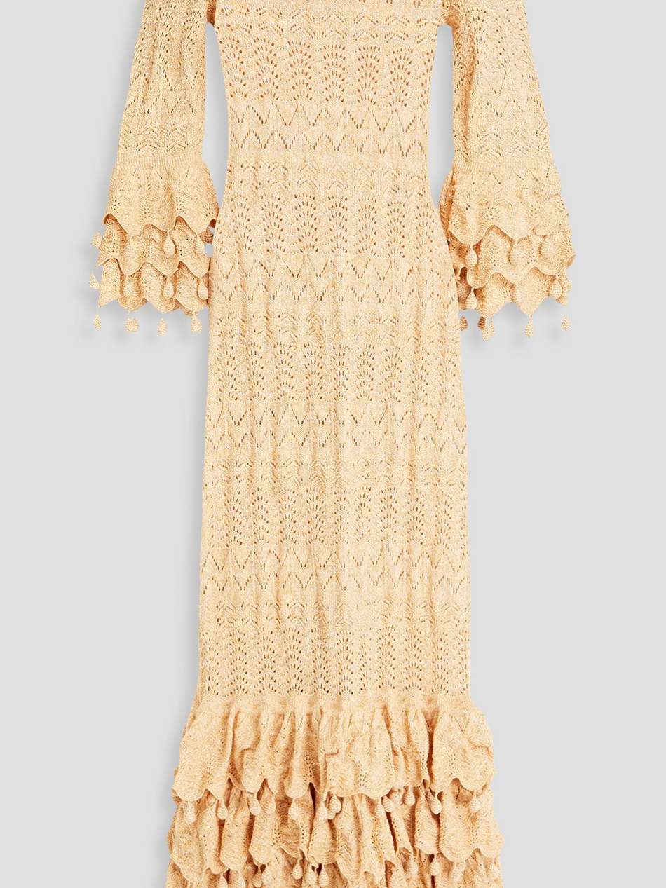 ruffled pointelle-knit cotton midi dress