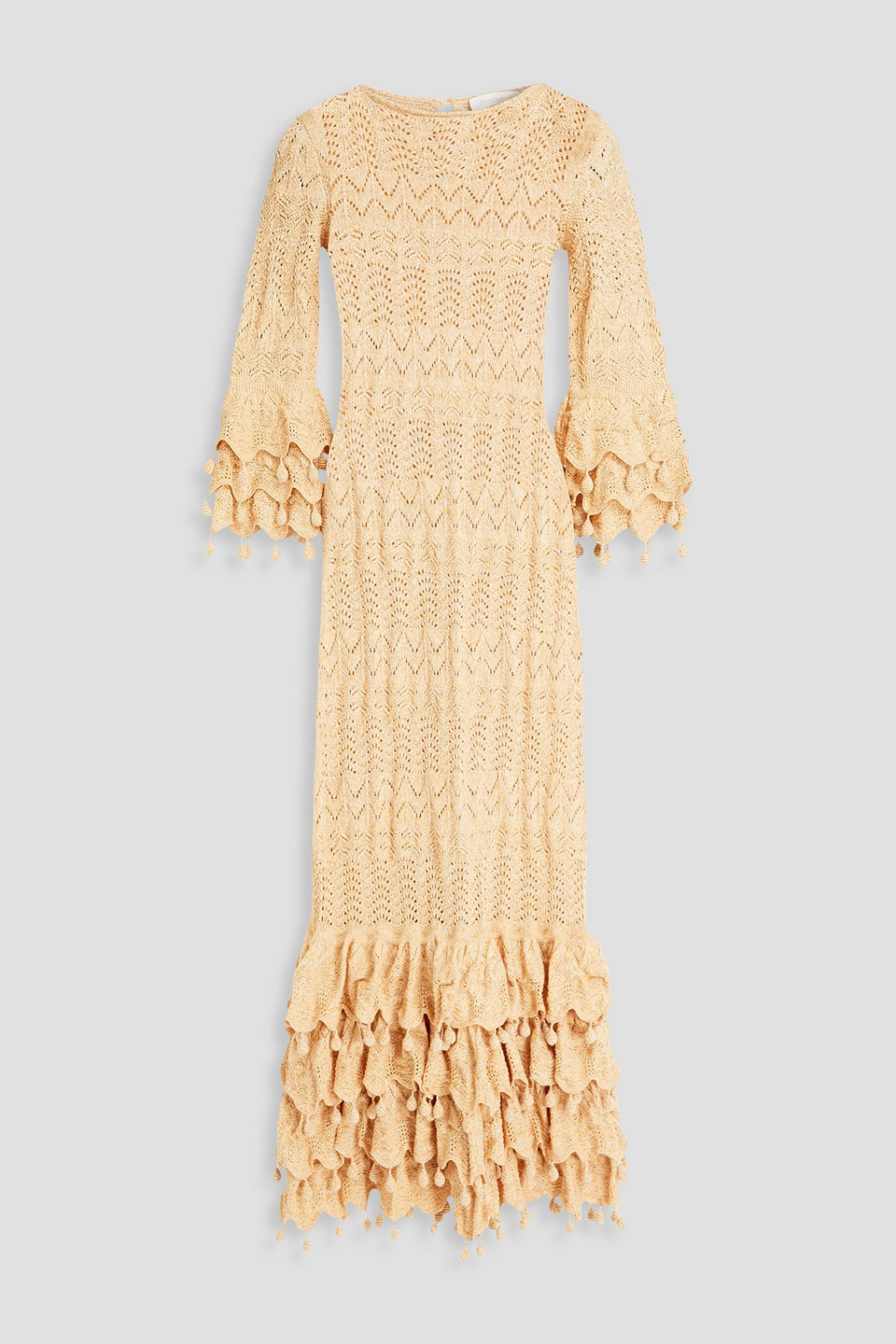 Zimmermann Ruffled Pointelle-knit Cotton Midi Dress In Marigold