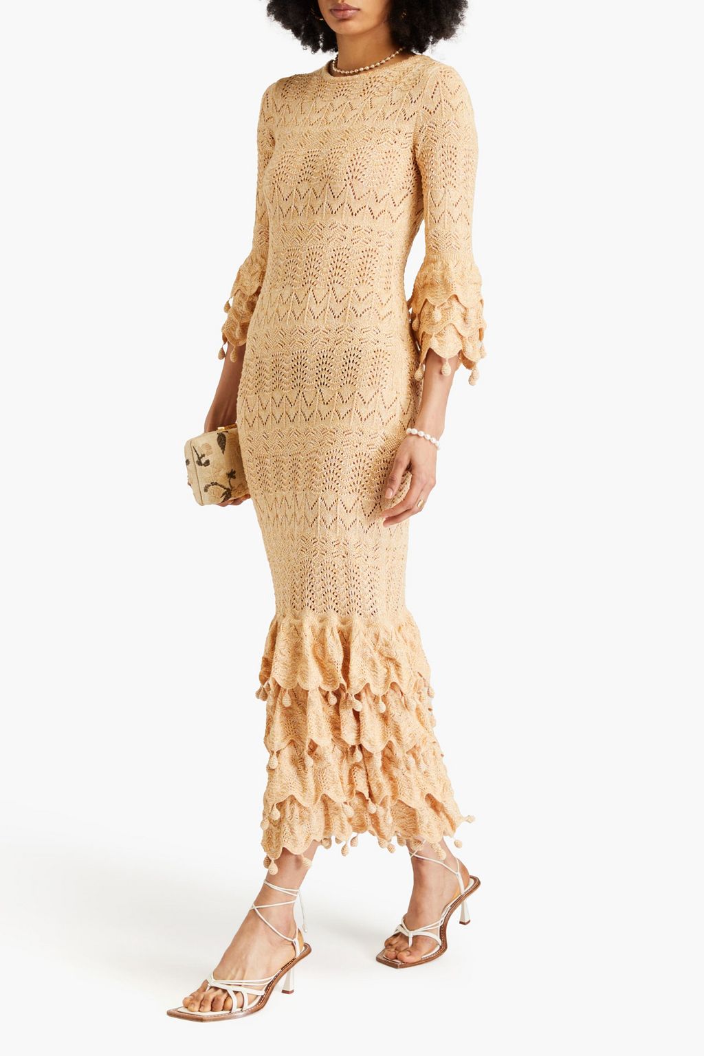 ZIMMERMANN Ruffled pointelle-knit cotton midi dress