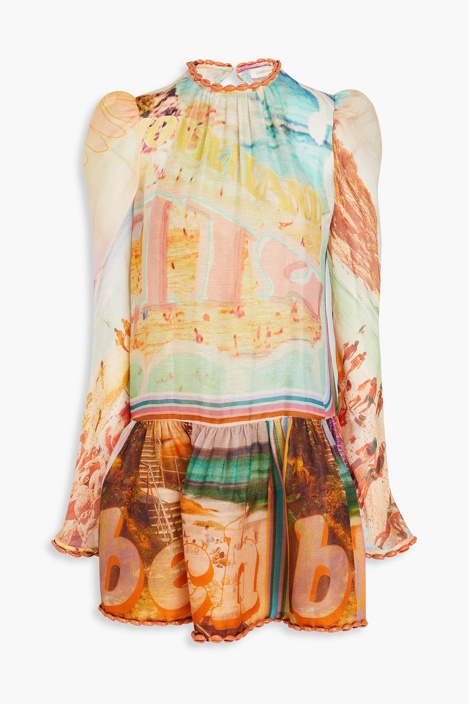Zimmermann Minikleid Aus Gaze Aus Einer Leinen-baumwollmischung Mit Print In Gelb