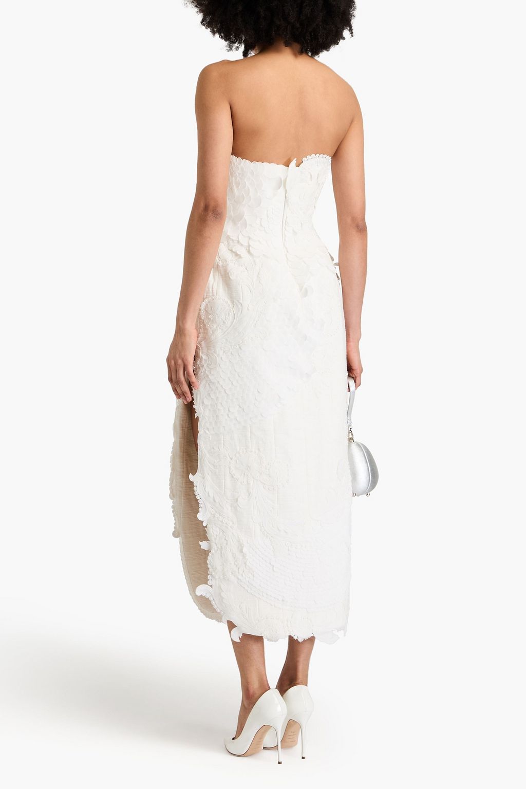 ZIMMERMANN Strapless bead-embellished cotton and linen-blend midi dress