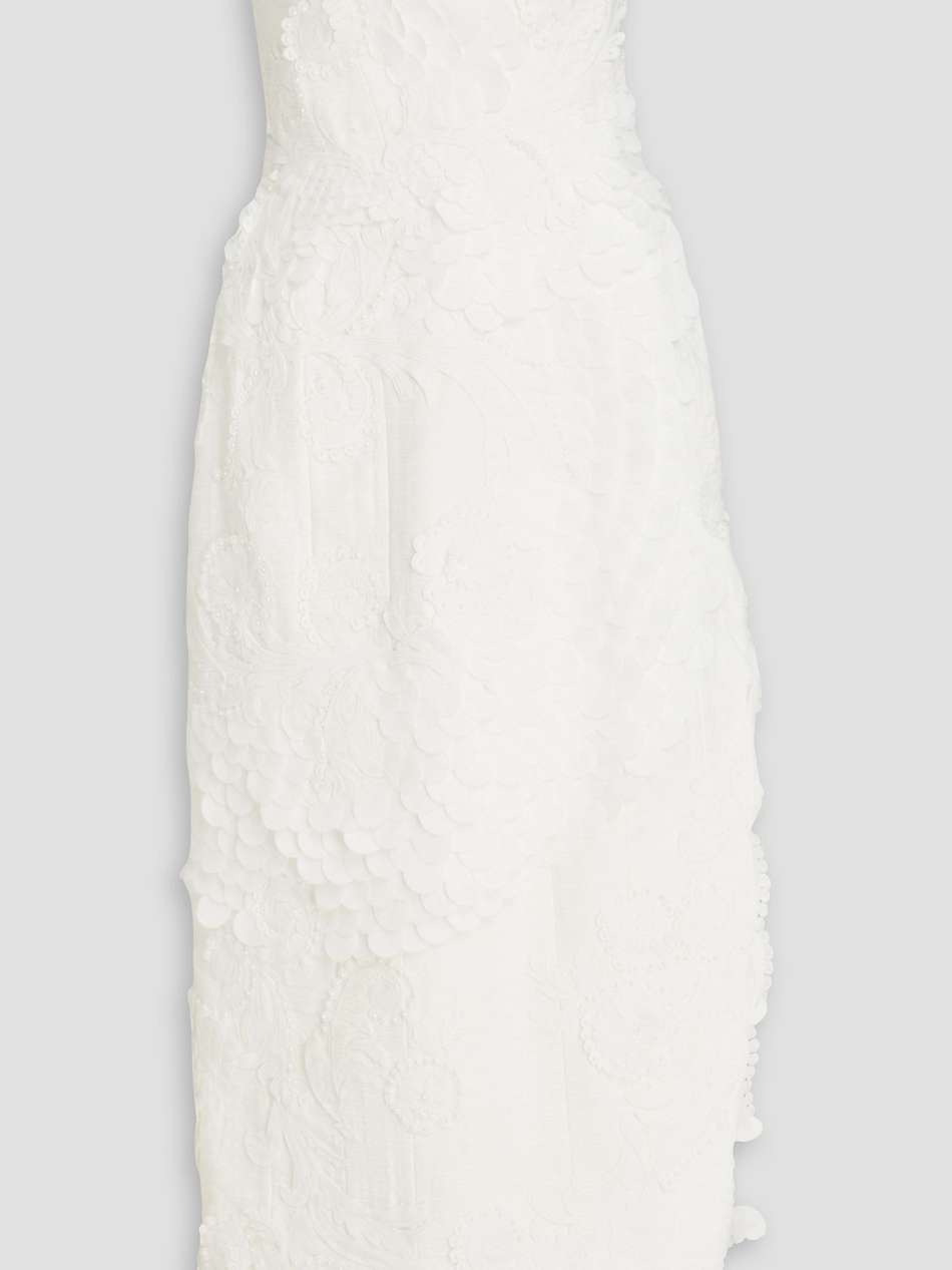 strapless bead-embellished cotton and linen-blend midi dress