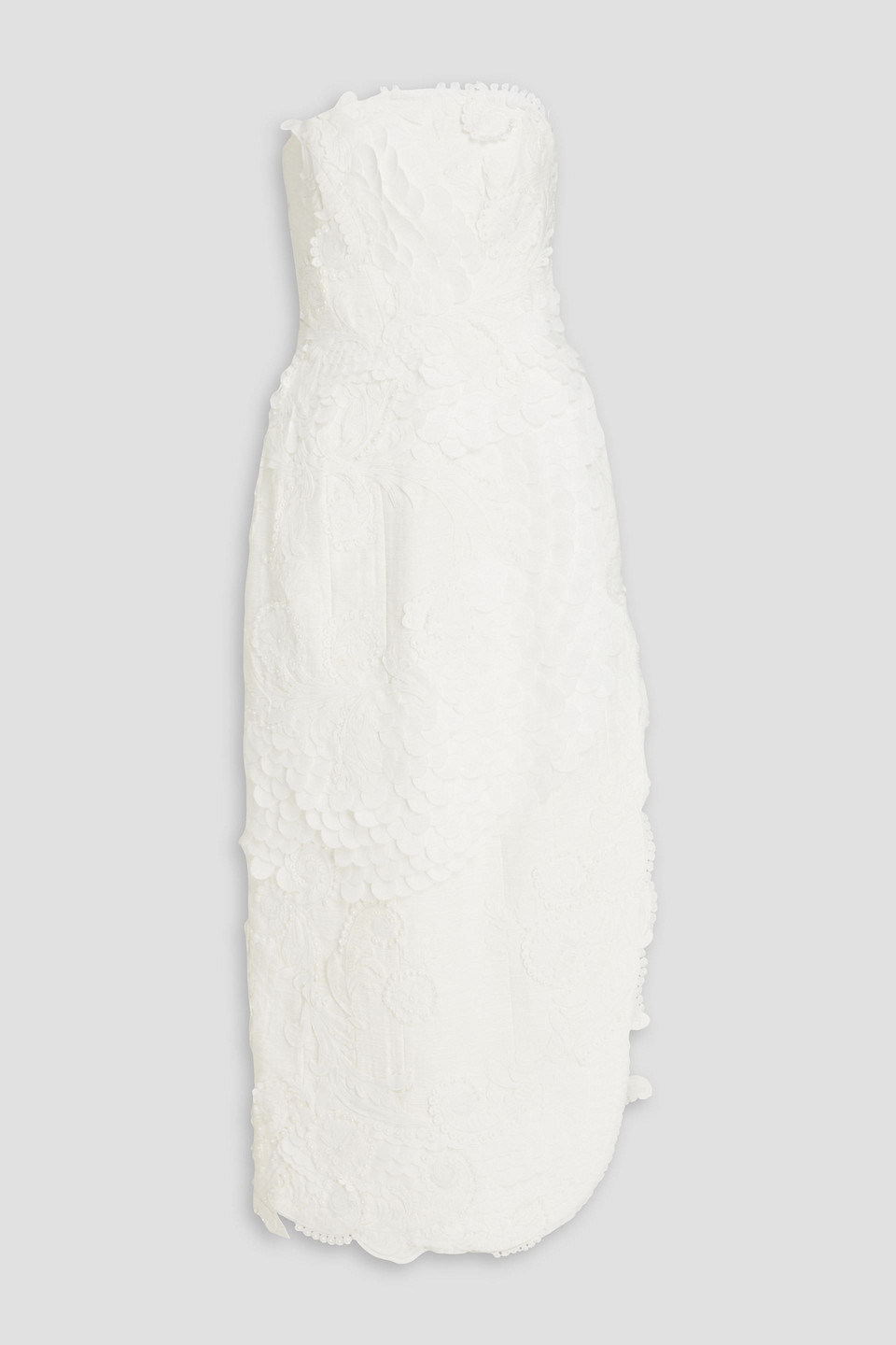 Zimmermann Strapless Bead-embellished Cotton And Linen-blend Midi Dress In Off-white