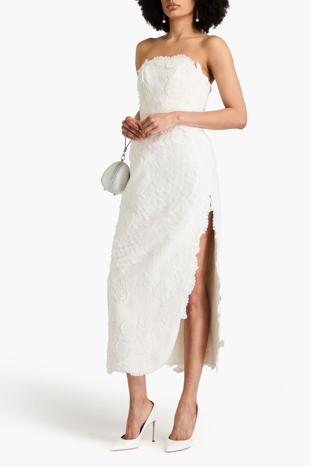 ZIMMERMANN Strapless bead-embellished cotton and linen-blend midi dress