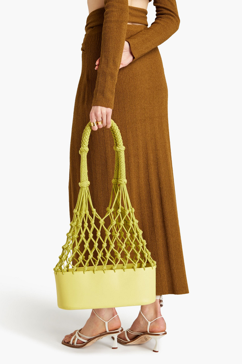 Zimmermann Macramé And Leather Tote In Lime Green