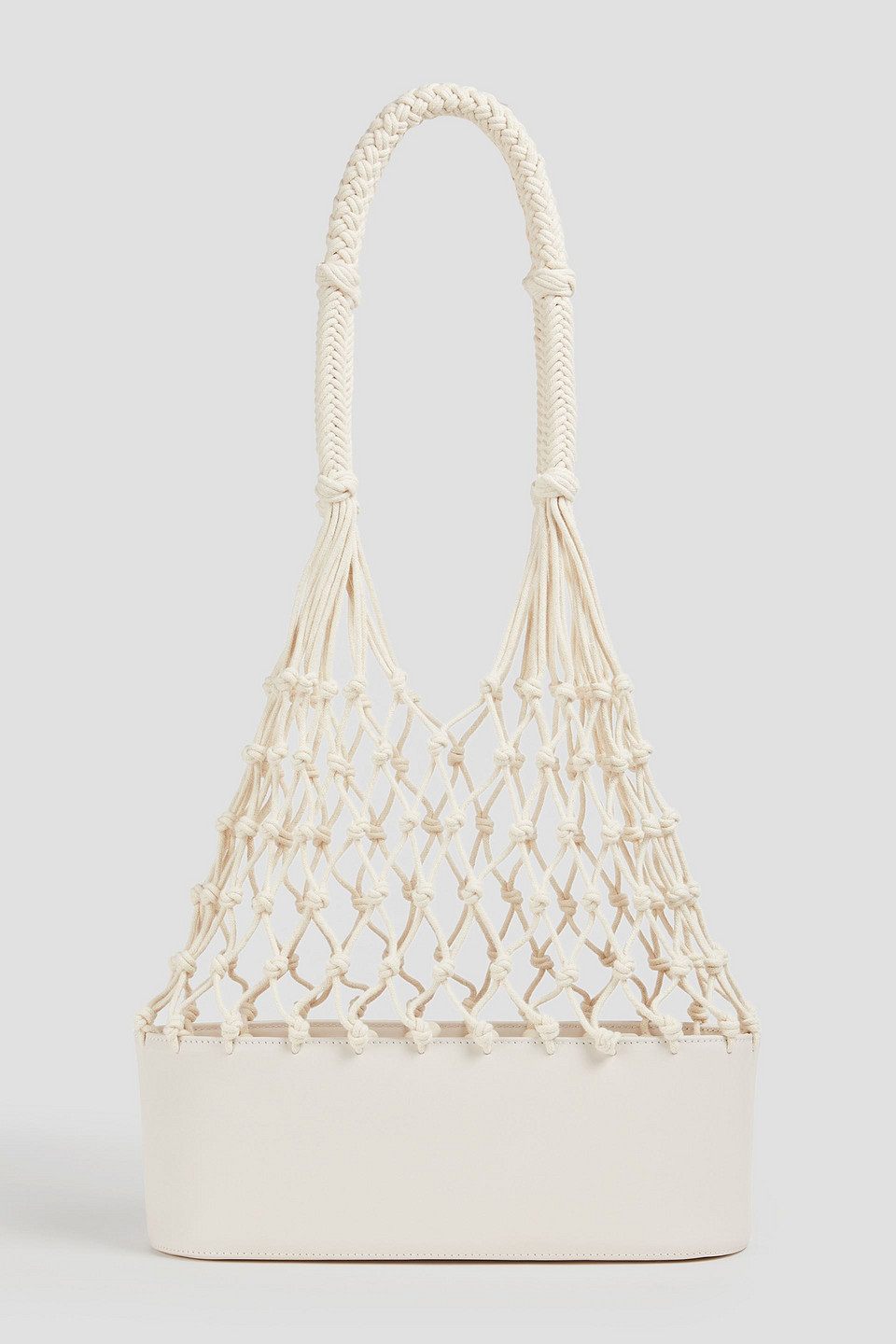 Macramé and leather tote