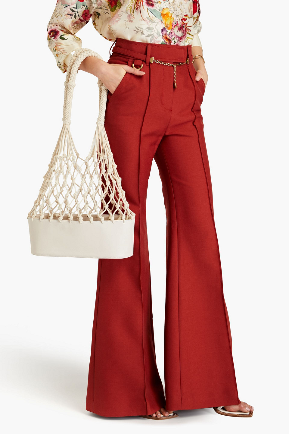 Shop Zimmermann Macramé And Leather Tote In Ecru