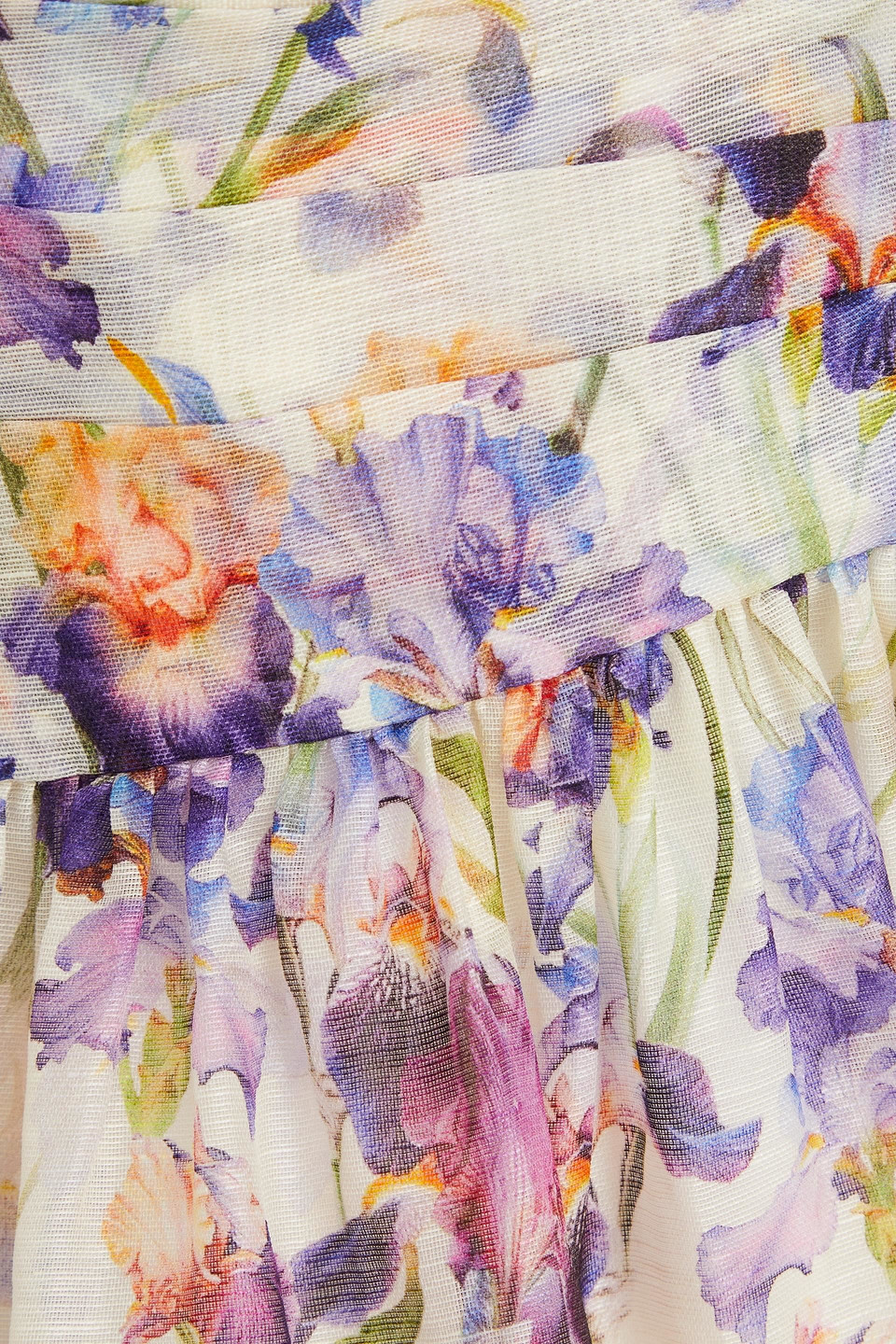 Zimmermann Pleated Floral-print Linen And Silk-blend Gauze Mini Dress In Lilac