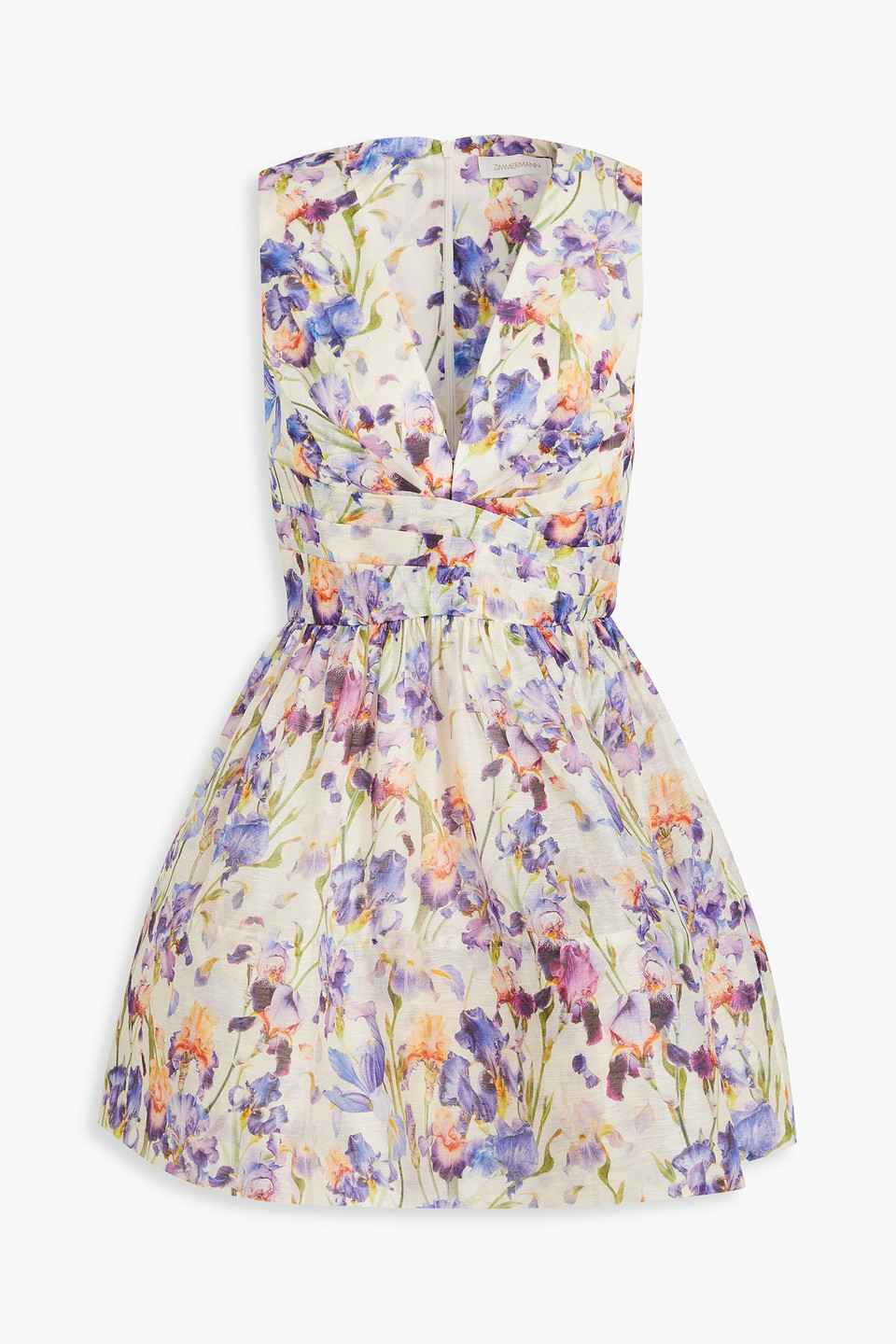 Zimmermann Pleated Floral-print Linen And Silk-blend Gauze Mini Dress In Lilac
