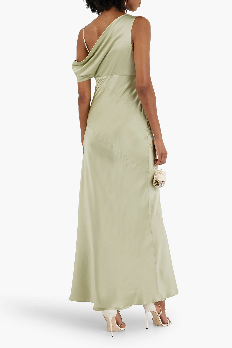 Shop Nicholas Presley Draped Silk-satin Gown In Light Green