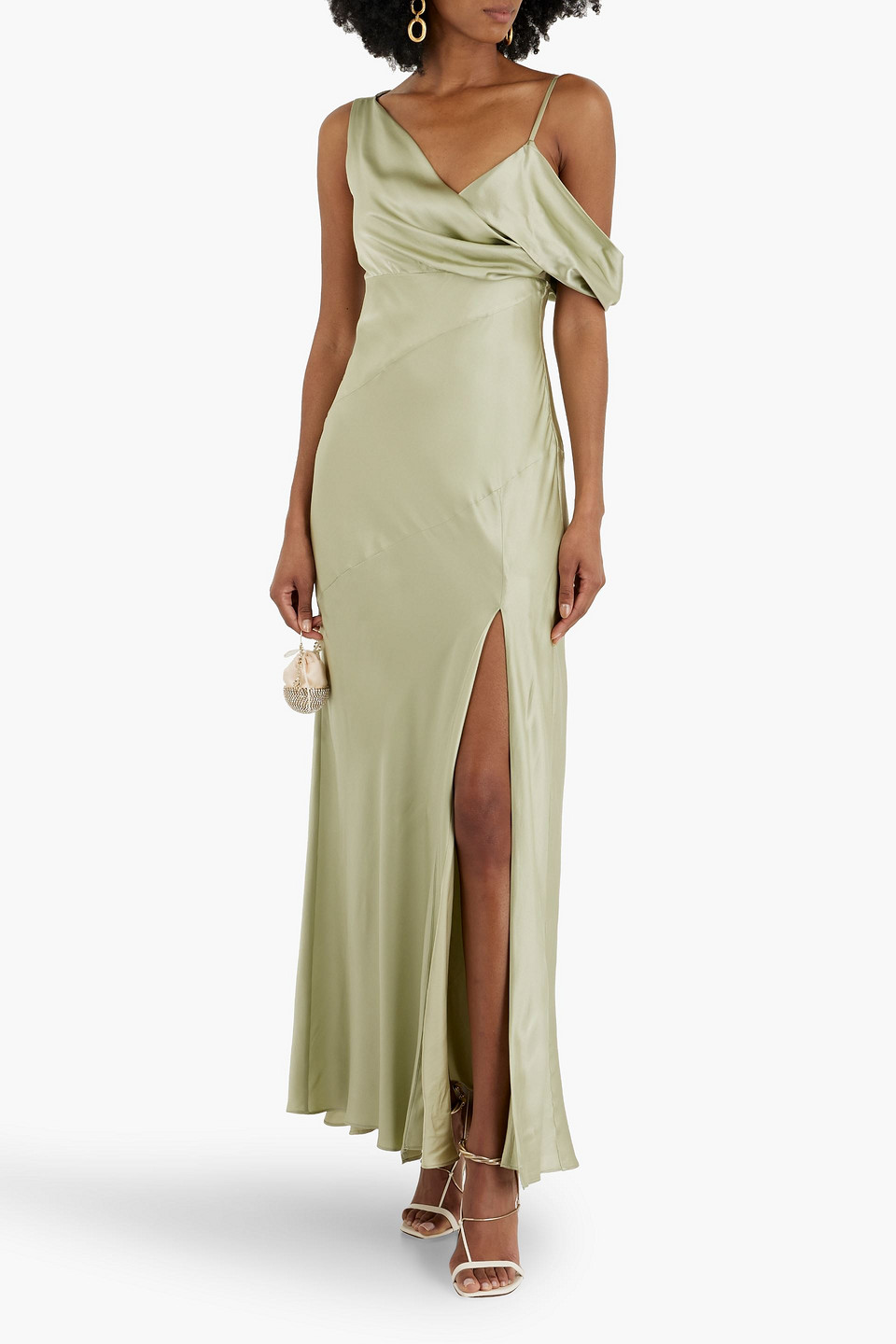 Shop Nicholas Presley Draped Silk-satin Gown In Light Green