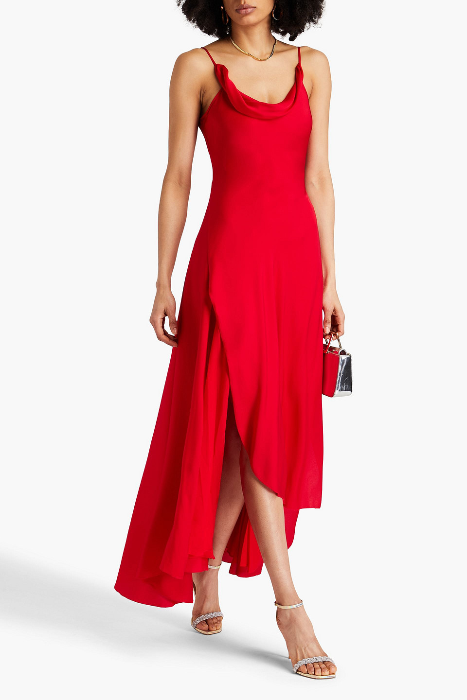 Shop Nicholas Elsie Draped Chiffon And Stretch-silk Satin Maxi Dress In Red