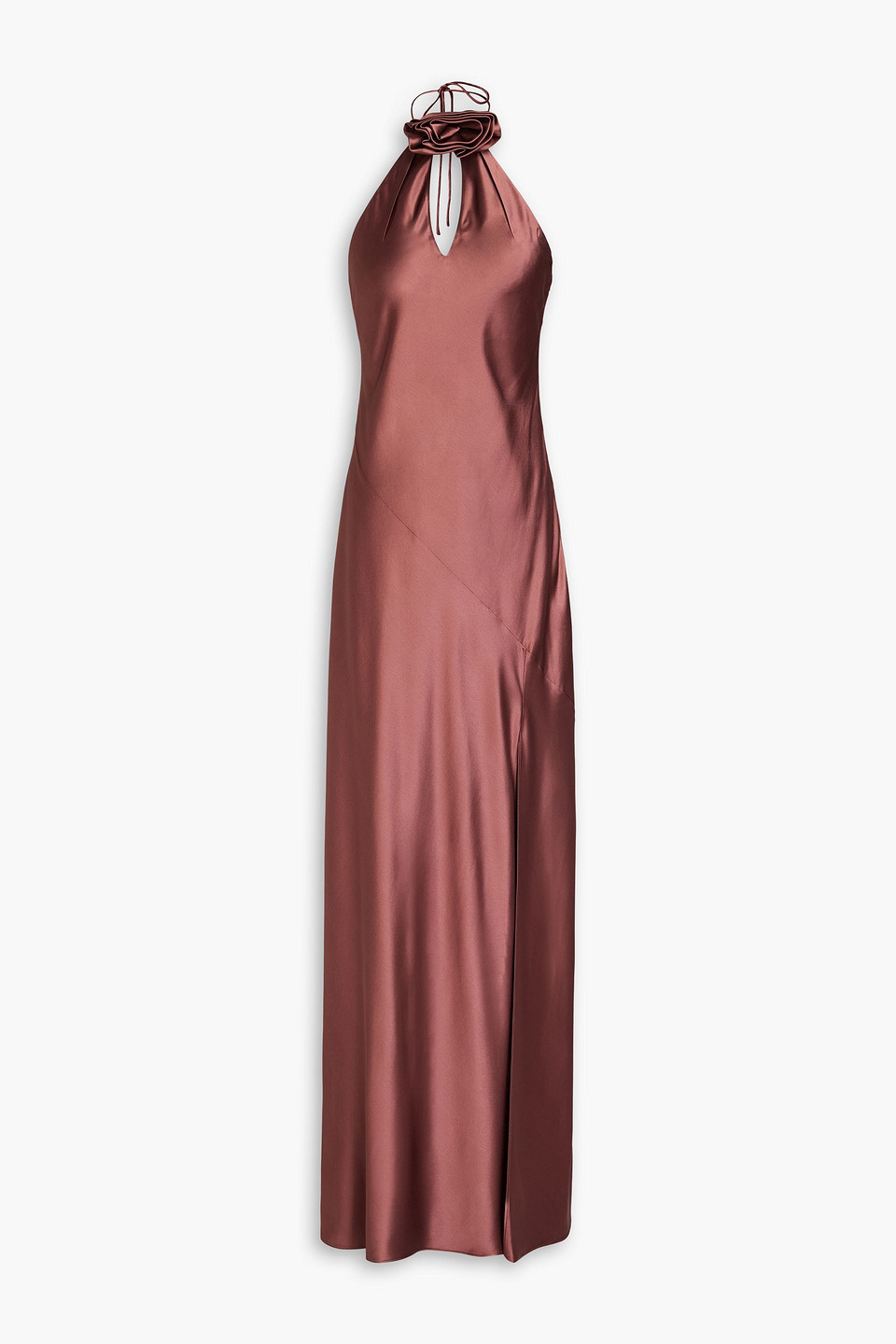 Nicholas Ana Halter Dress With Removable Flower In Brown