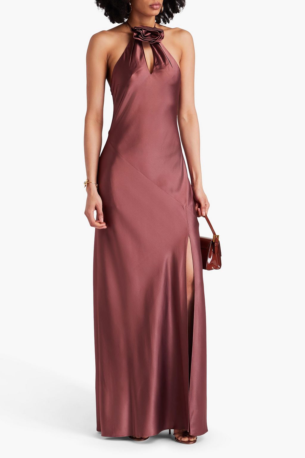 NICHOLAS Satin halterneck maxi dress
