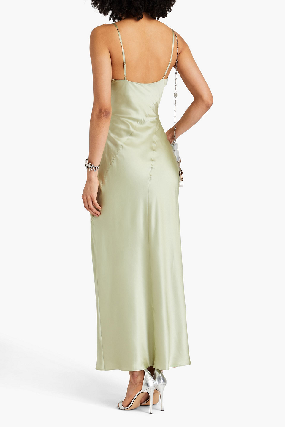 Nicholas Ariel Draped Silk-satin Gown In Light Green