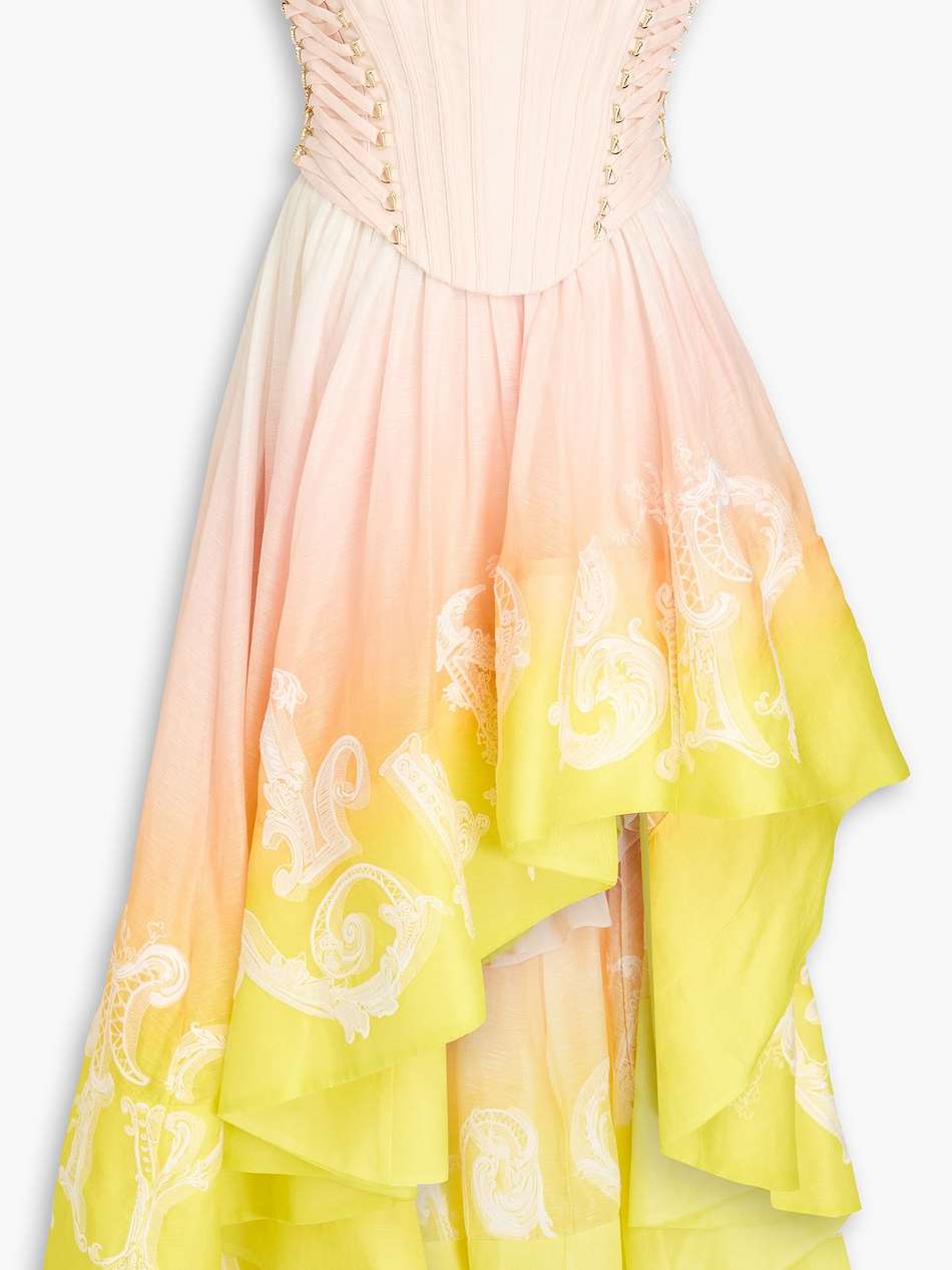 asymmetric dégradé linen and silk-blend gauze maxi dress