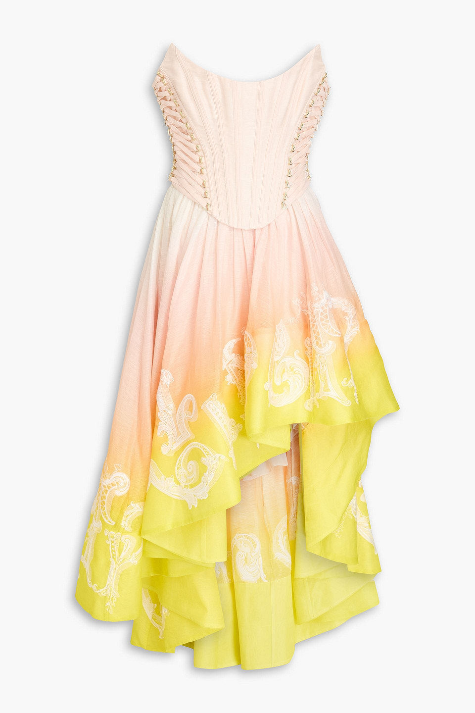 Zimmermann Asymmetric Dégradé Linen And Silk-blend Gauze Maxi Dress In Pastellrosa