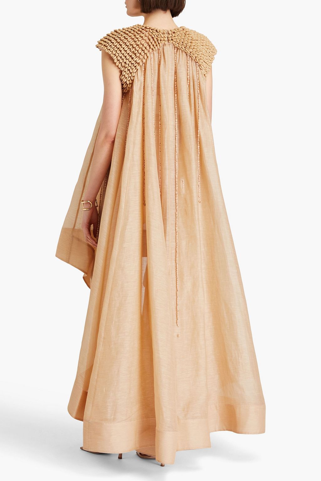 ZIMMERMANN Asymmetric shell-embellished linen and silk-blend gauze maxi dress