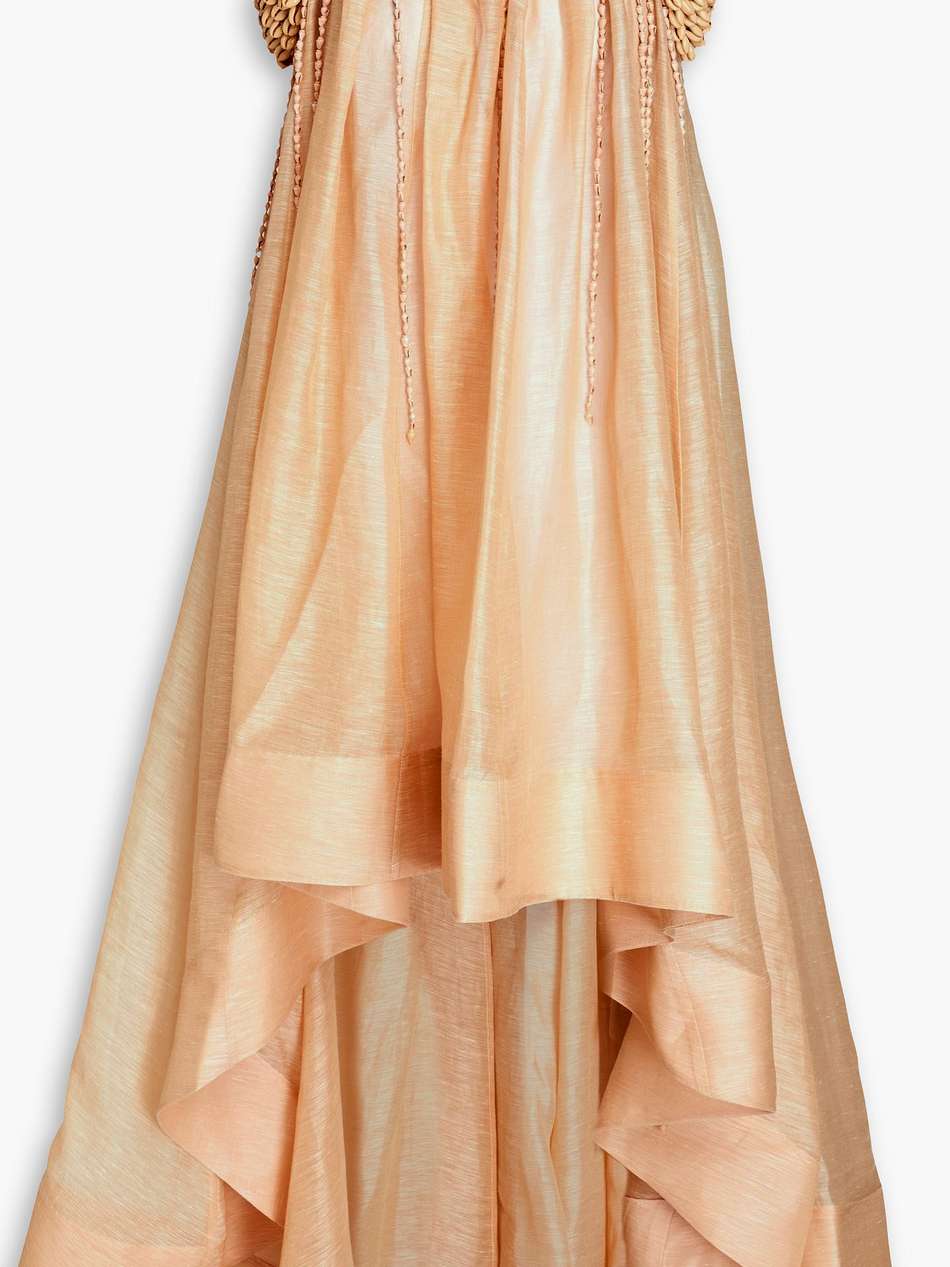 asymmetric shell-embellished linen and silk-blend gauze maxi dress