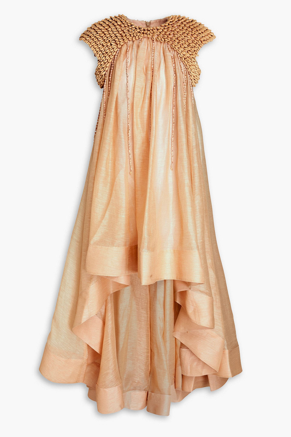 Zimmermann Maxikleid Aus Gaze Aus Einer Leinen-seidenmischung Mit Shell-verzierung In Sandfarben