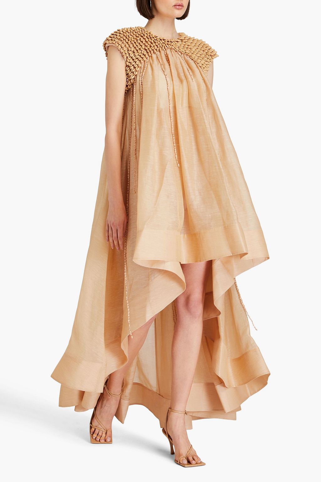 ZIMMERMANN Asymmetric shell-embellished linen and silk-blend gauze maxi dress