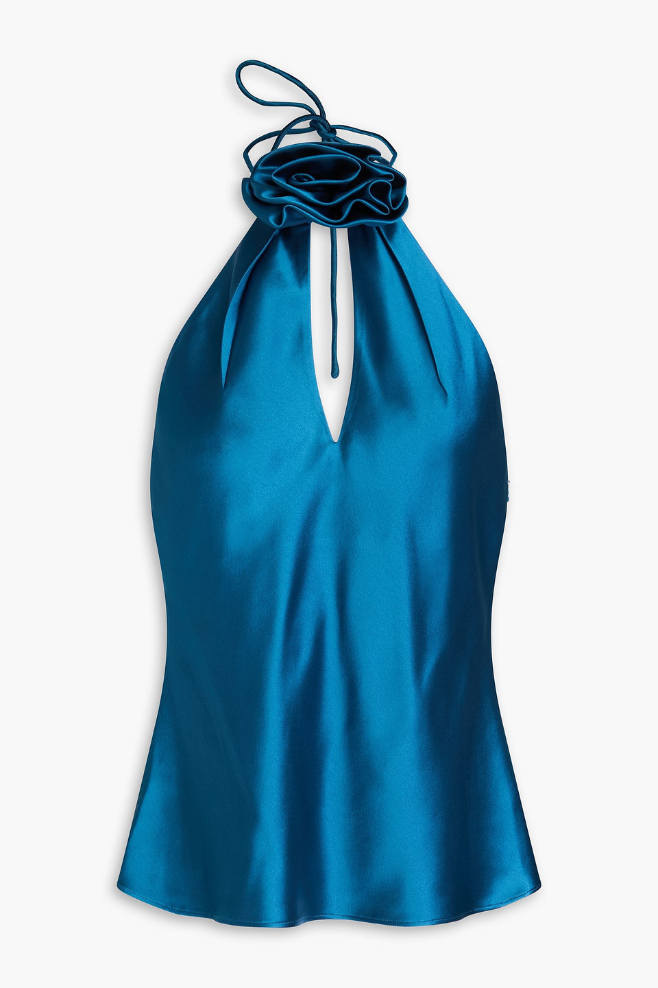 Nicholas Appliquéd Satin Halterneck Top In Petrol