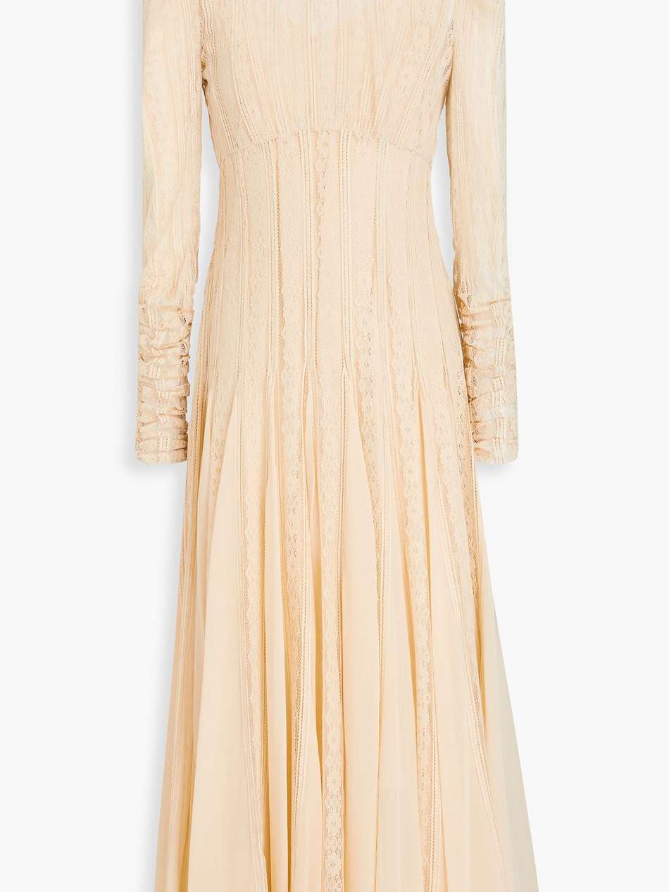 crocheted lace and georgette midi dress