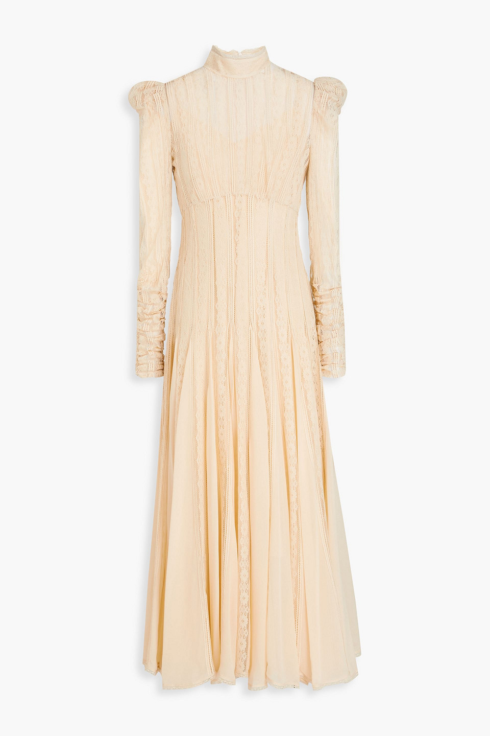 Zimmermann Crocheted Lace And Georgette Midi Dress In Beige