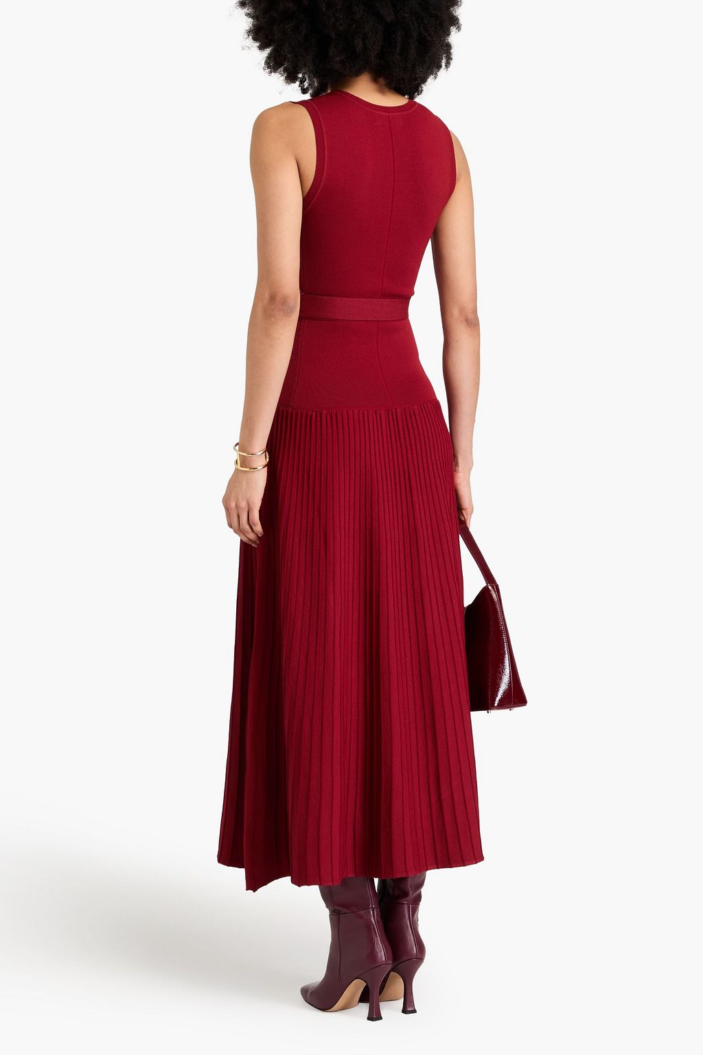 NICHOLAS Belted ribbed-knit midi dress