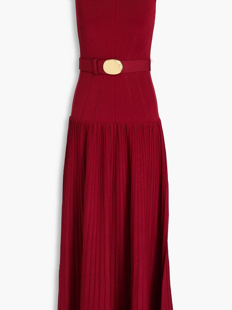 belted ribbed-knit midi dress