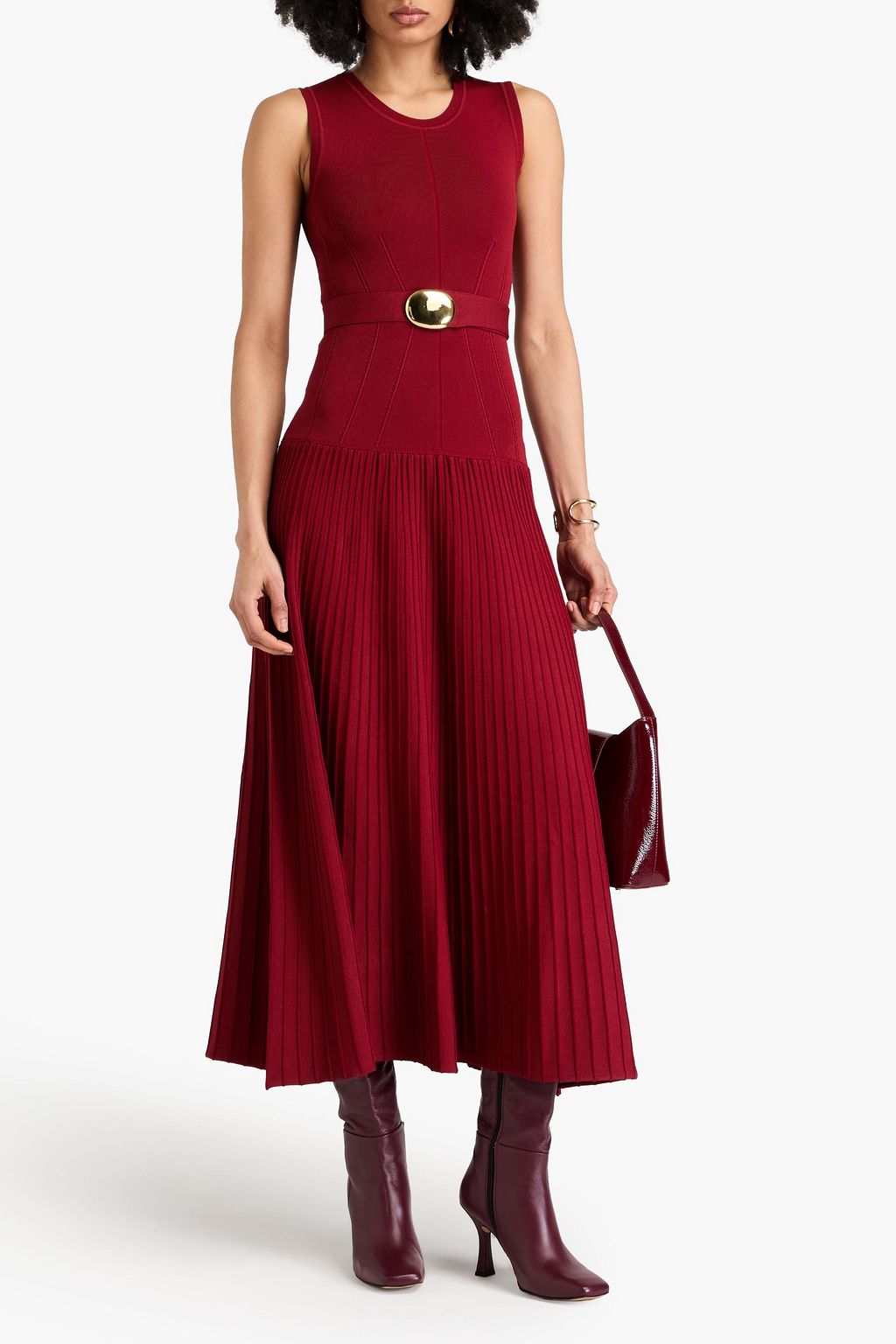 NICHOLAS Belted ribbed-knit midi dress