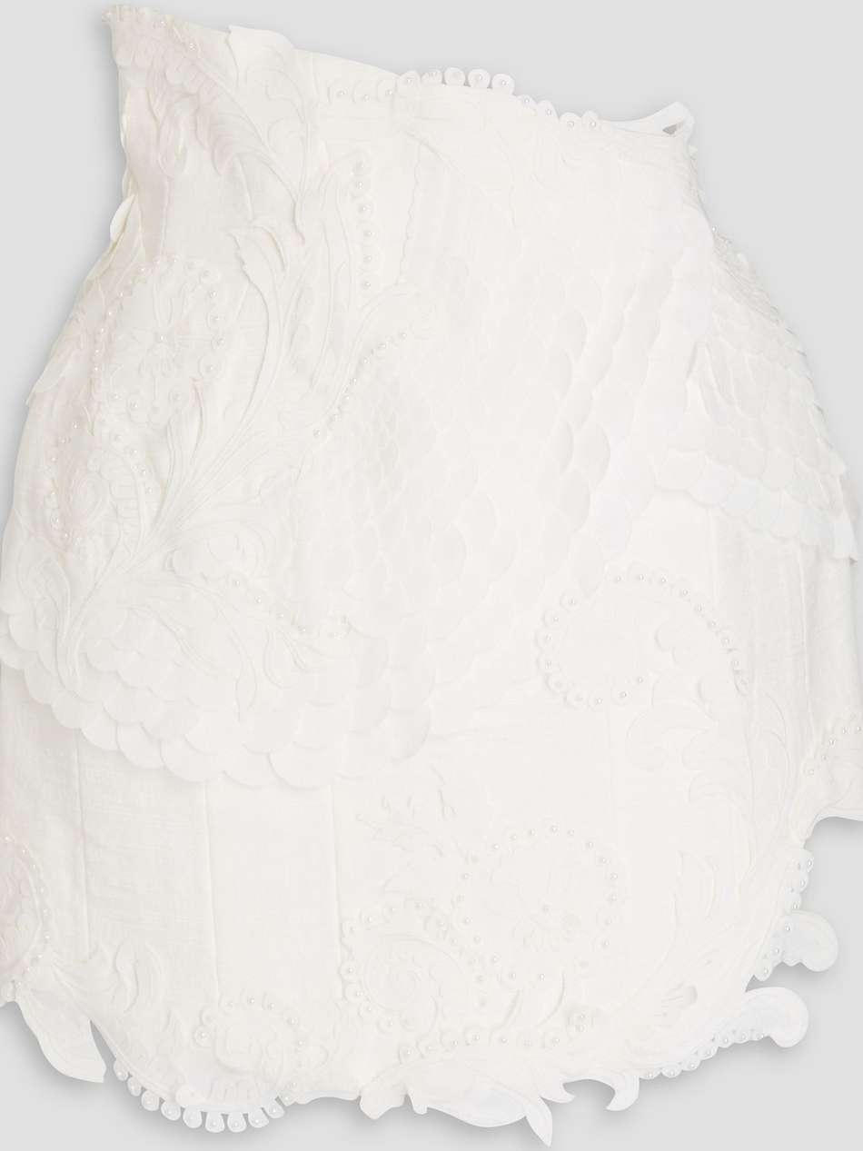 embellished floral-appliquéd cotton and linen-blend mini skirt