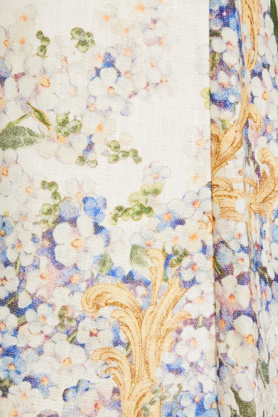 Zimmermann Belted Floral-print Linen Kick-flare Pants In Ecru