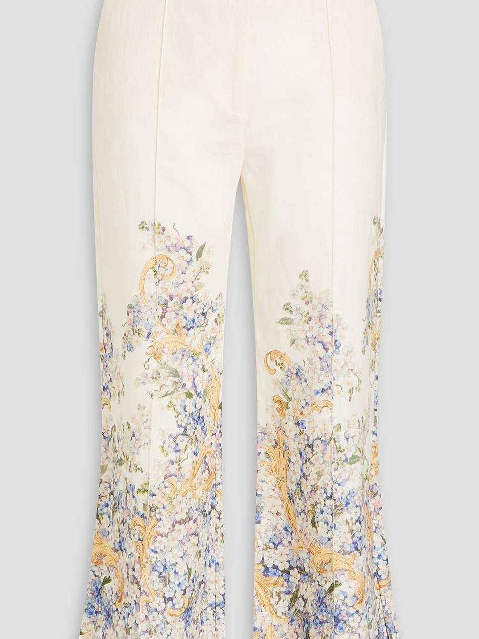 belted floral-print linen kick-flare pants