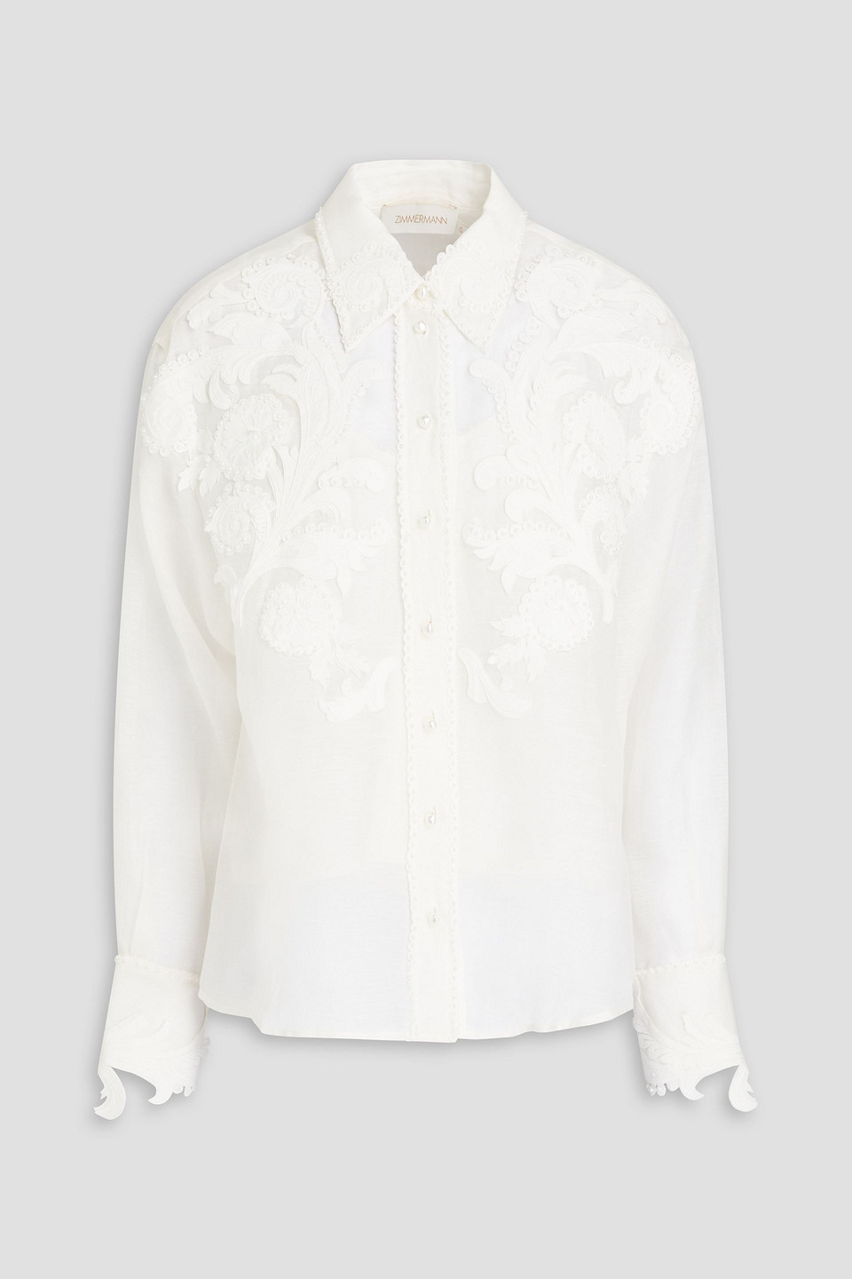 Zimmermann Embellished Linen And Silk-blend Shirt In Ivory