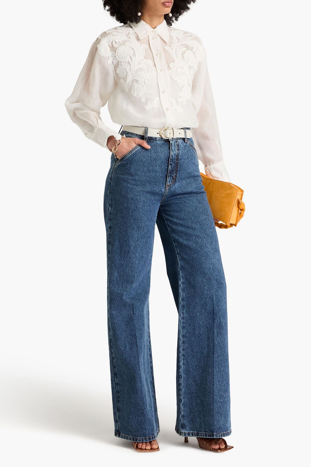 ZIMMERMANN Embellished linen and silk-blend shirt
