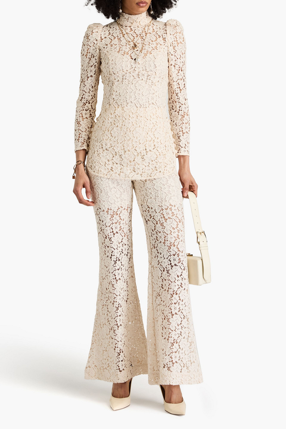 Zimmermann Cotton-blend Corded Lace Top In Ecru