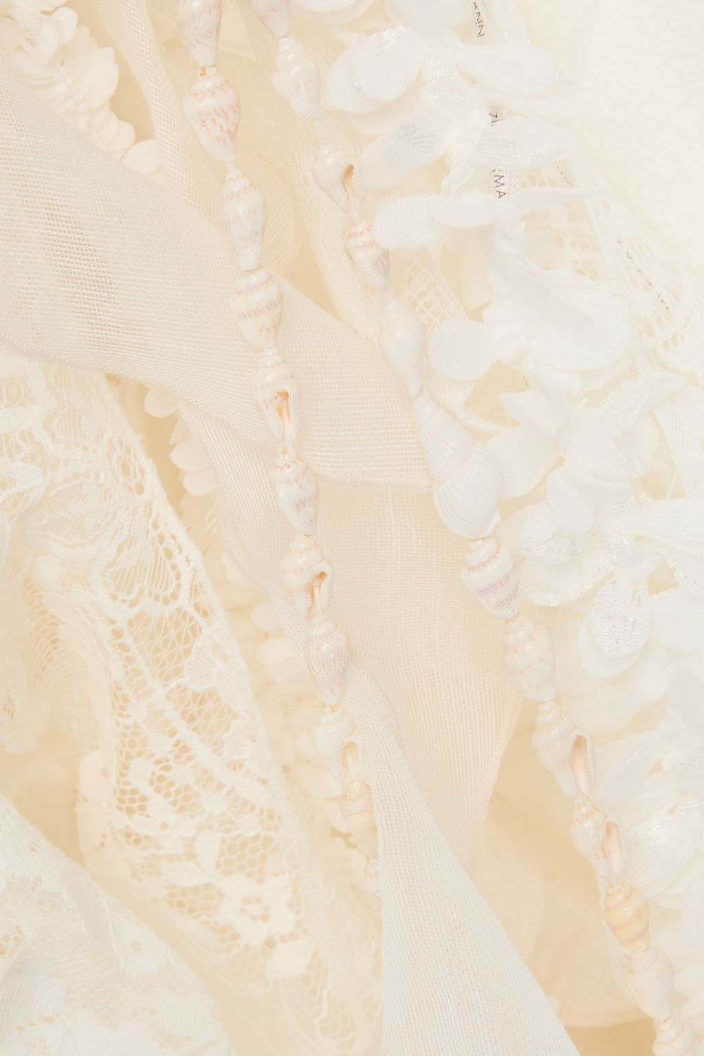 ZIMMERMANN Cropped Oberteil aus Guipure-Spitze aus einer Baumwollmischung mit Rüschen