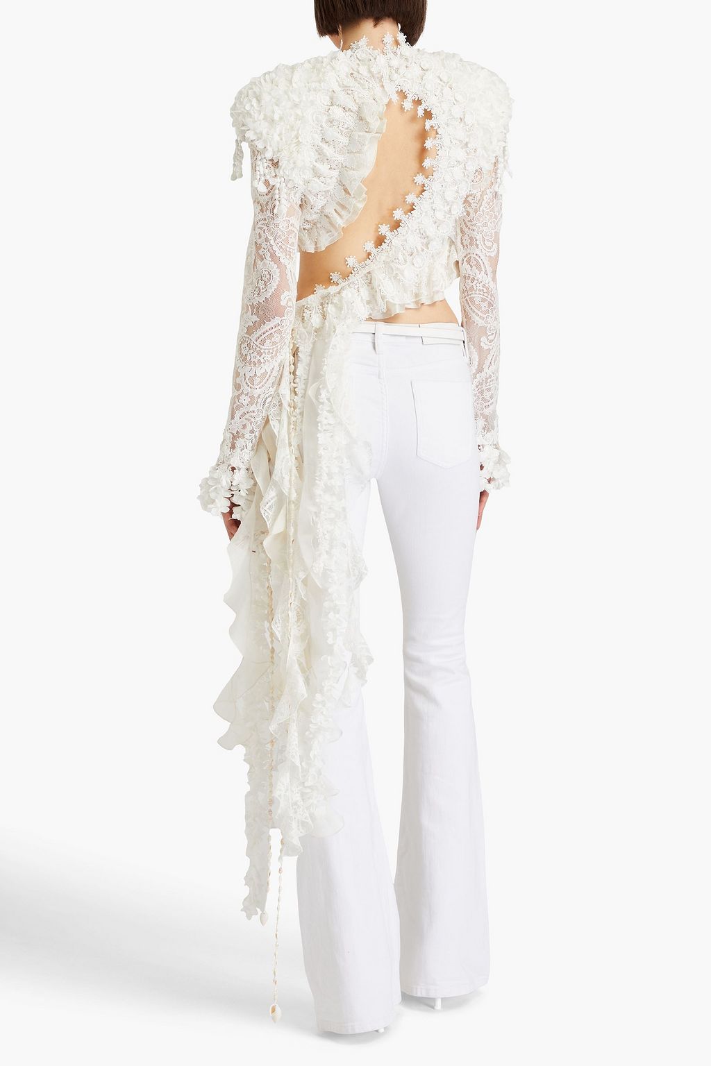 ZIMMERMANN Cropped Oberteil aus Guipure-Spitze aus einer Baumwollmischung mit Rüschen