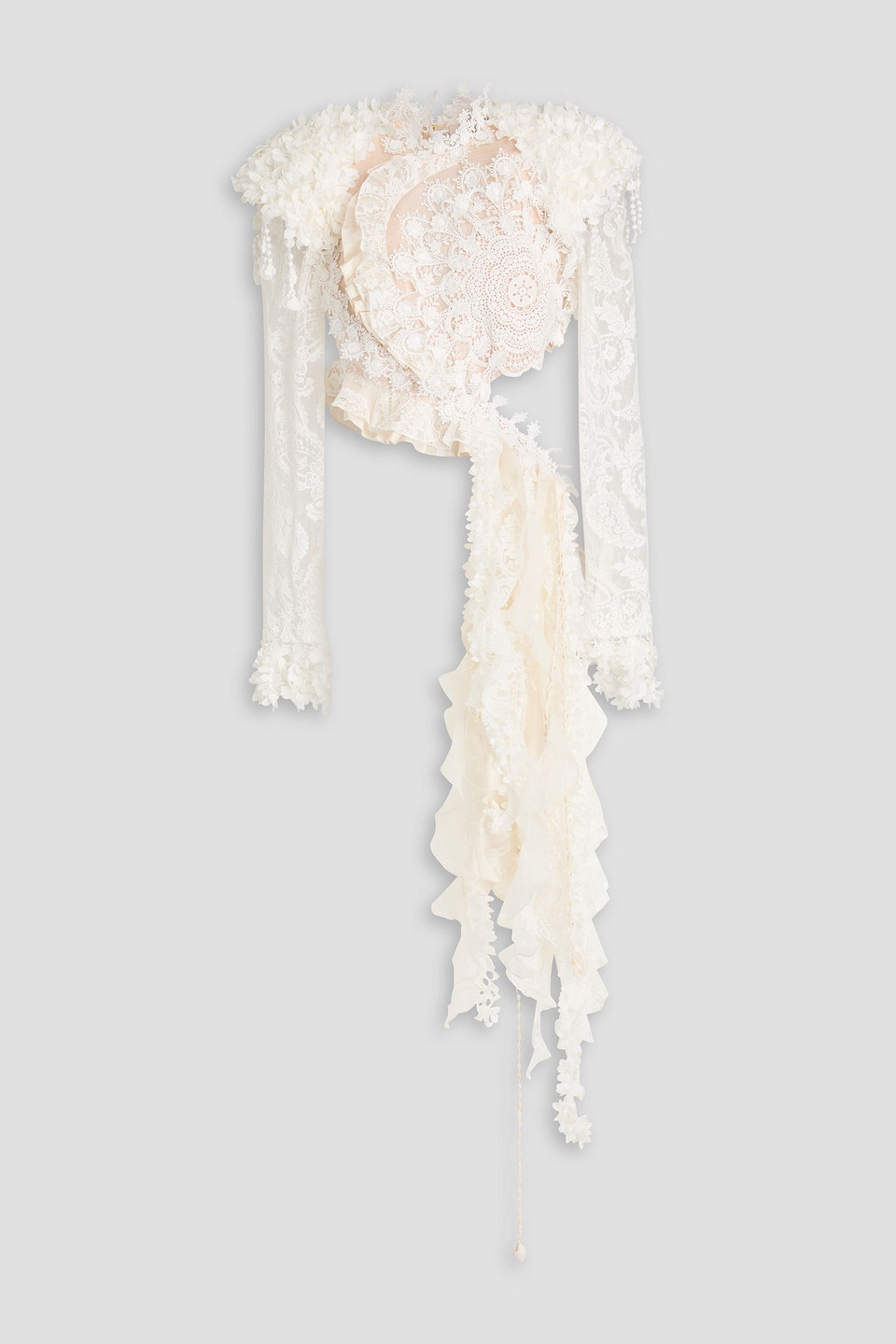 Zimmermann Cropped Oberteil Aus Spitze Aus Einer Baumwollmischung Mit Drapierung In Weiss