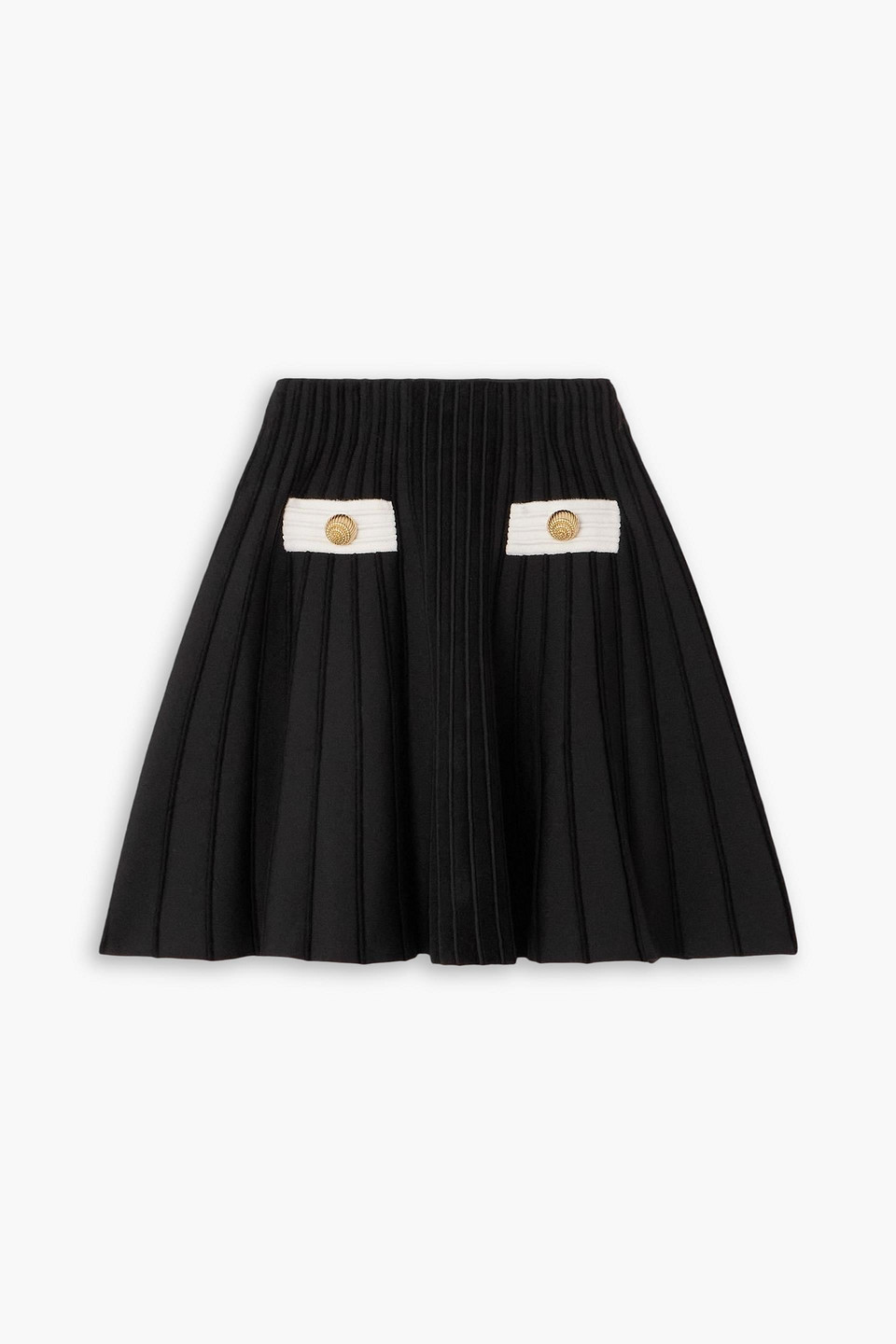 Balmain Button-embellished Knitted Mini Skirt In Black