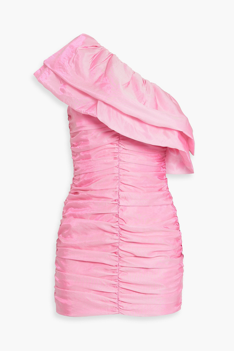 Shop Rotate Birger Christensen Tabbina One-shoulder Ruffled Organza Mini Dress In Pink