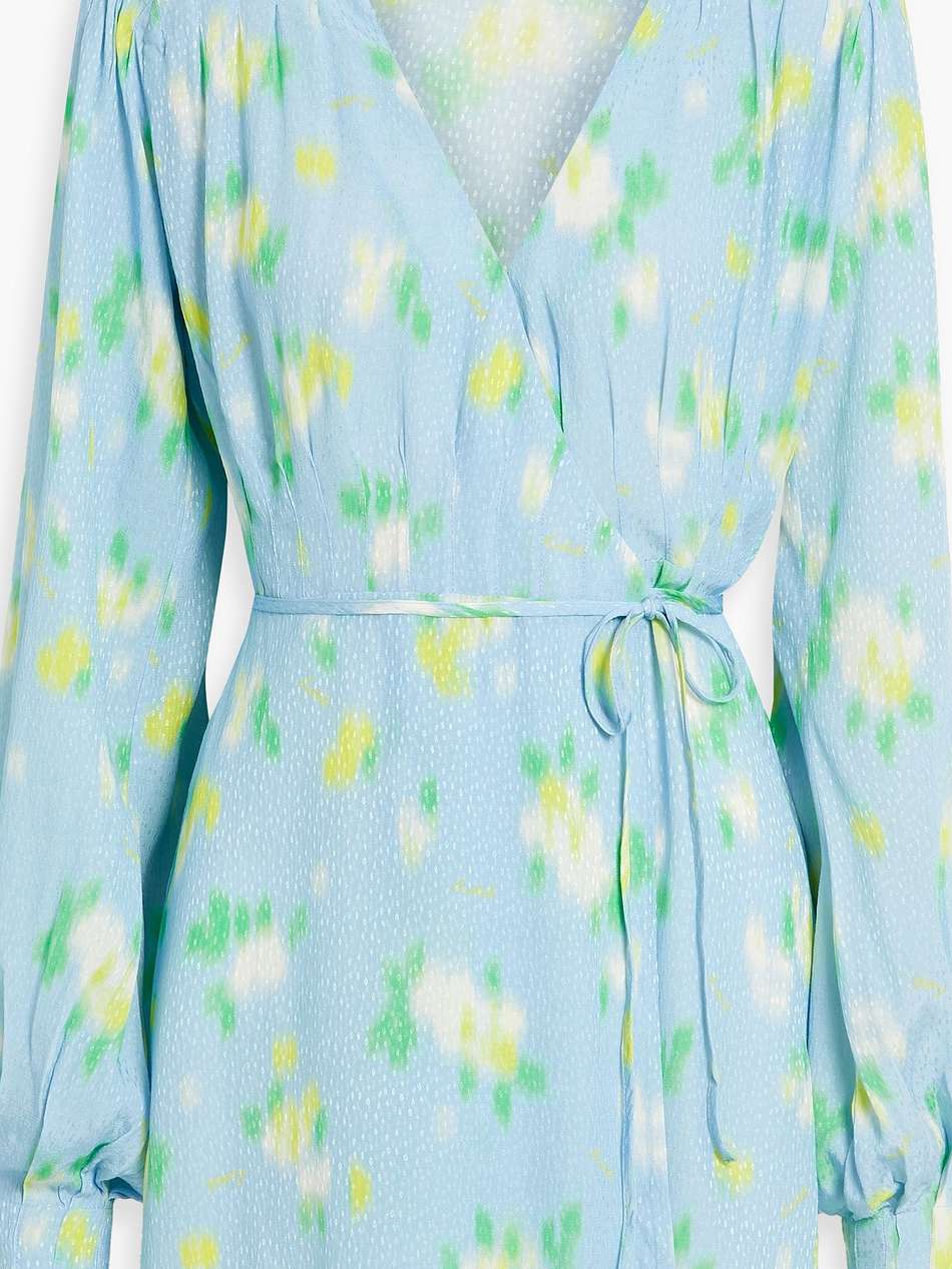 pleated printed jacquard mini wrap dress