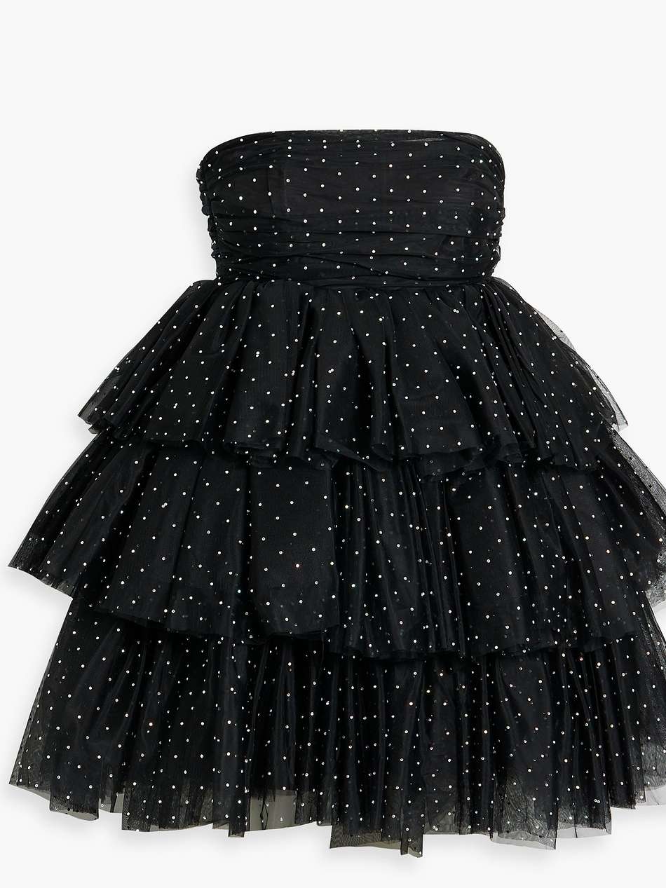 strapless tiered crystal-embellished tulle mini dress