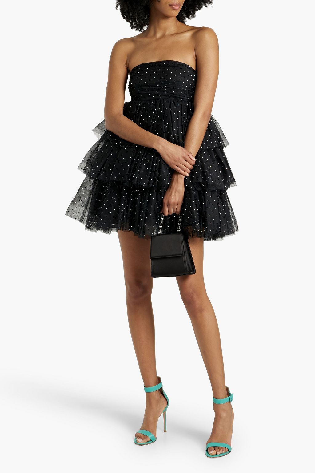 ROTATE BIRGER CHRISTENSEN 스트랩리스 크리스털 장식 튤 티어드 미니 드레스